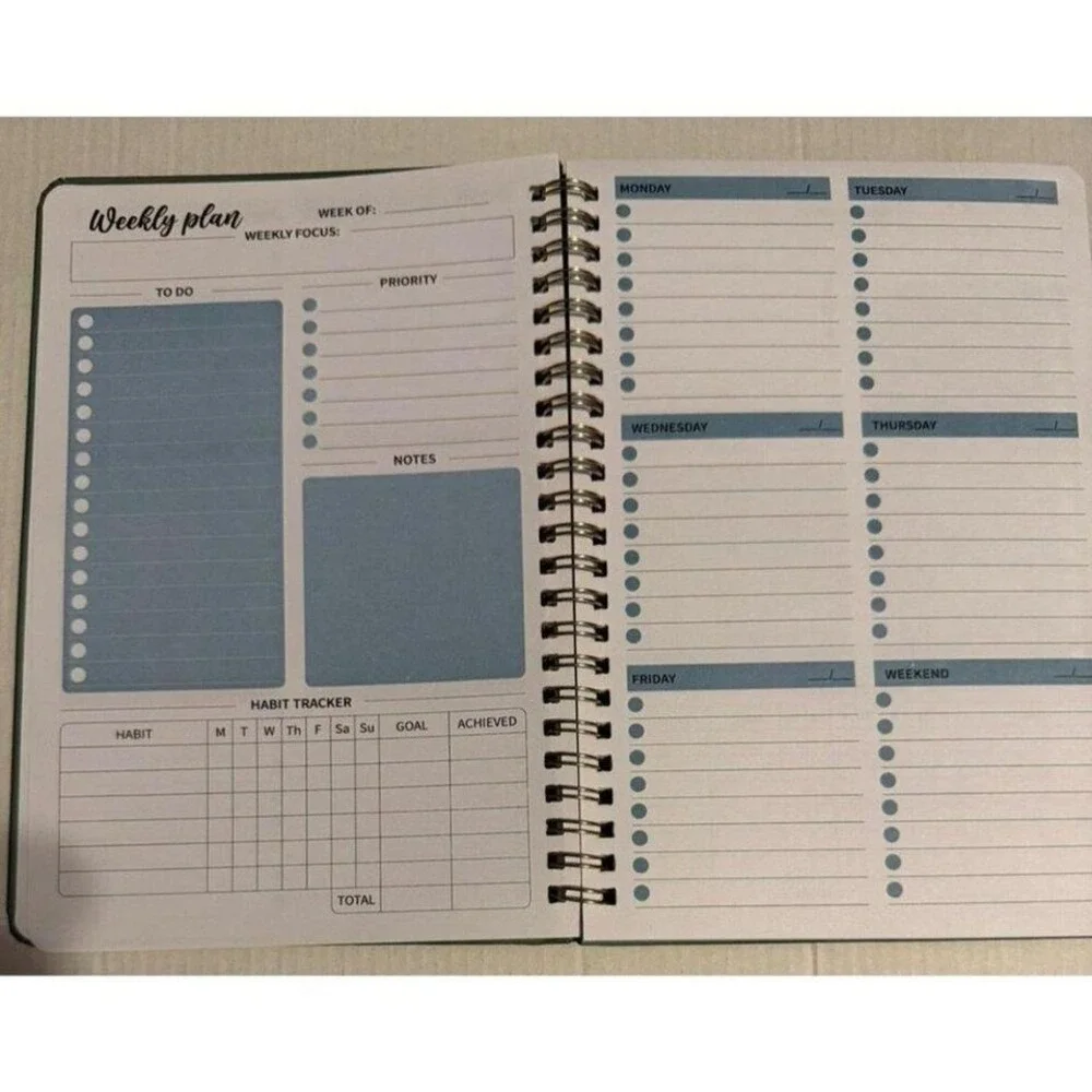 Undated Weekly Planner To Do List Notebook Habit Tracker Pen‎ Holder Green Dots